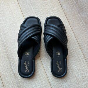 Gently used Seychelles Black Leather Slides